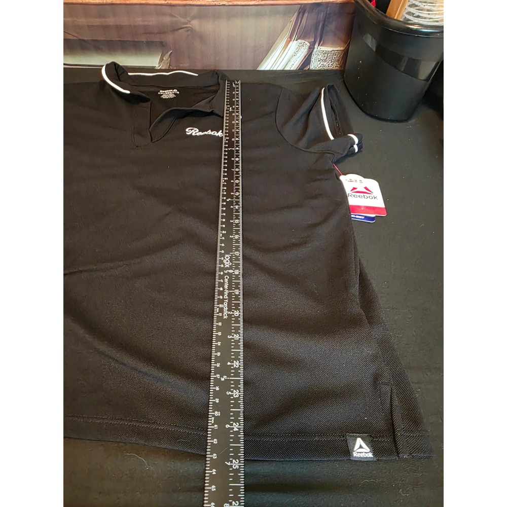 Reebok Womens Speedwick Polo Shirt Black White Piping Short Sleeve XXL NWT